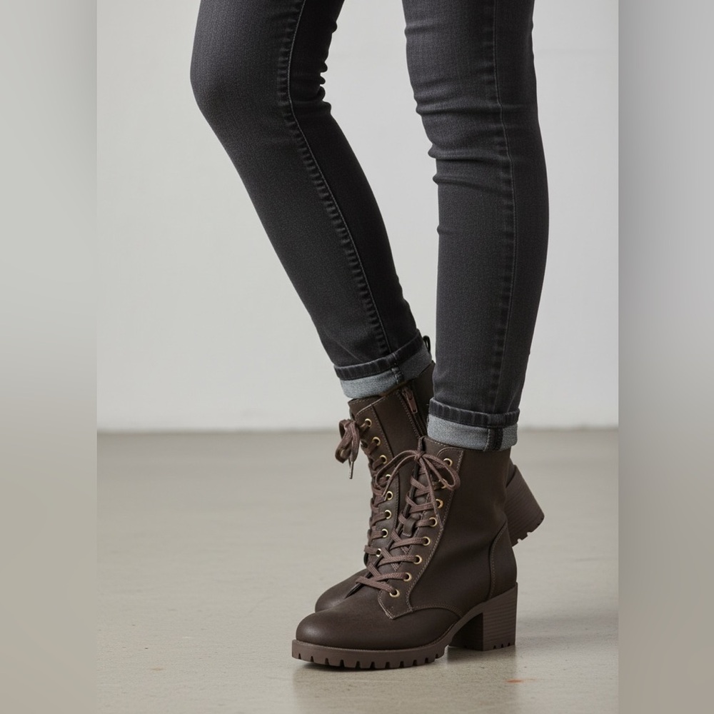 Ironstep Chunky Combat Block- Heel Boots - Picture 6 of 11